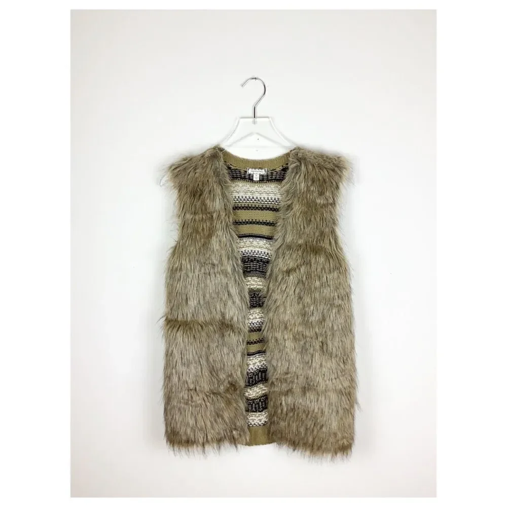 Eyeshadow Faux Fur‎ Vest w/Patterned Knit Back M